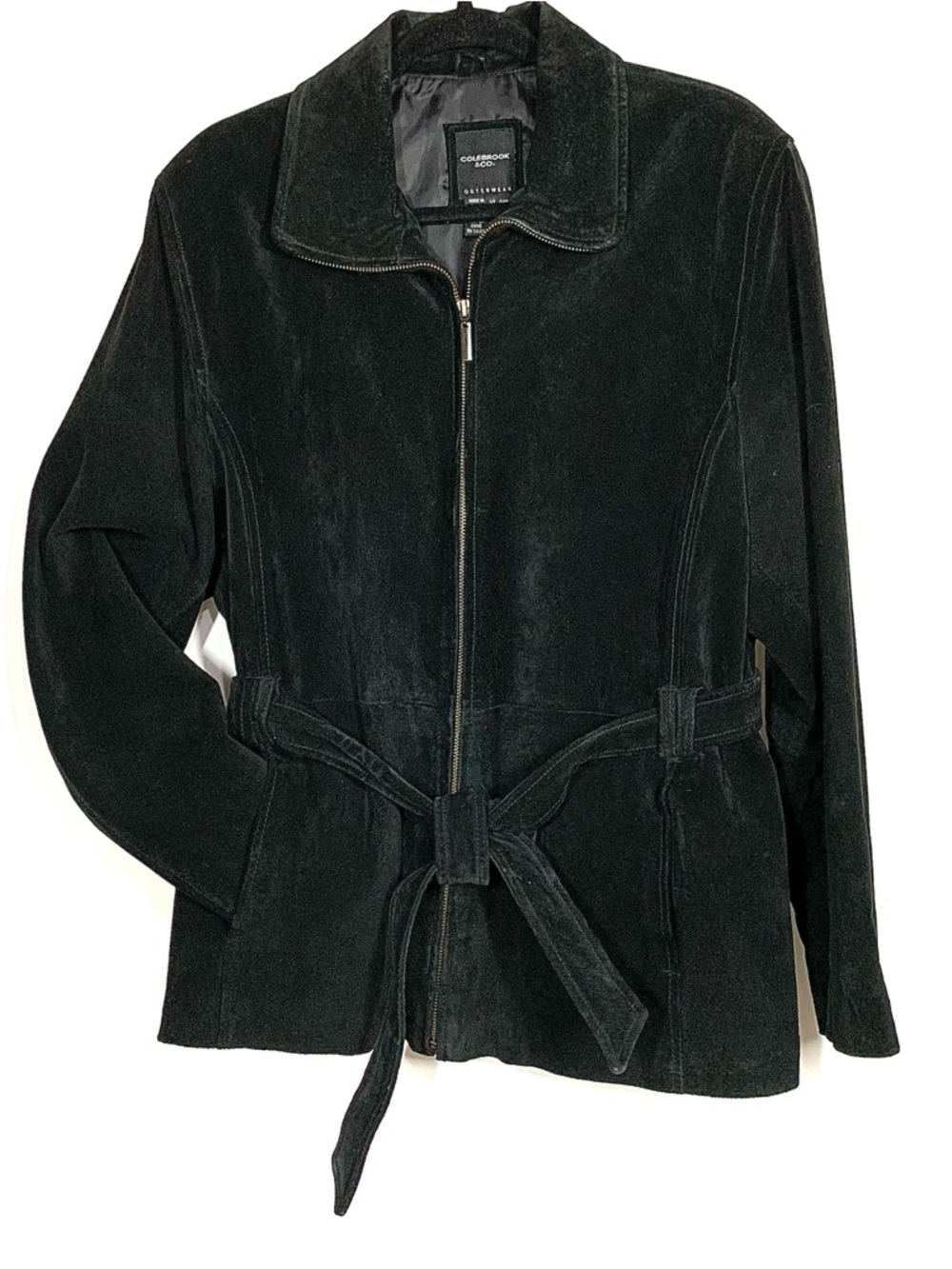 Colebrook Black Suede Zip-Front Belted Jacket